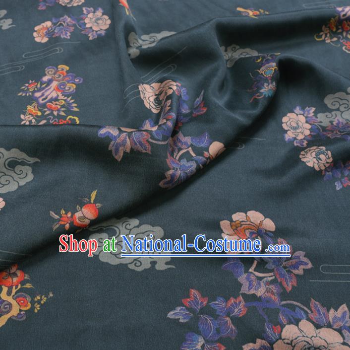 Chinese Classical Peony Peach Pattern Design Atrovirens Gambiered Guangdong Gauze Fabric Asian Traditional Cheongsam Silk Material