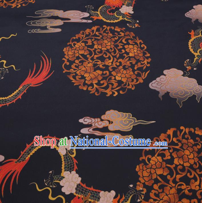 Chinese Classical Cloud Dragon Pattern Design Black Gambiered Guangdong Gauze Fabric Asian Traditional Cheongsam Silk Material