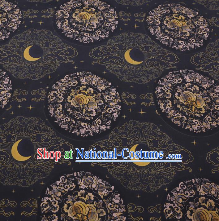 Chinese Classical Moon Pattern Design Navy Gambiered Guangdong Gauze Fabric Asian Traditional Cheongsam Silk Material