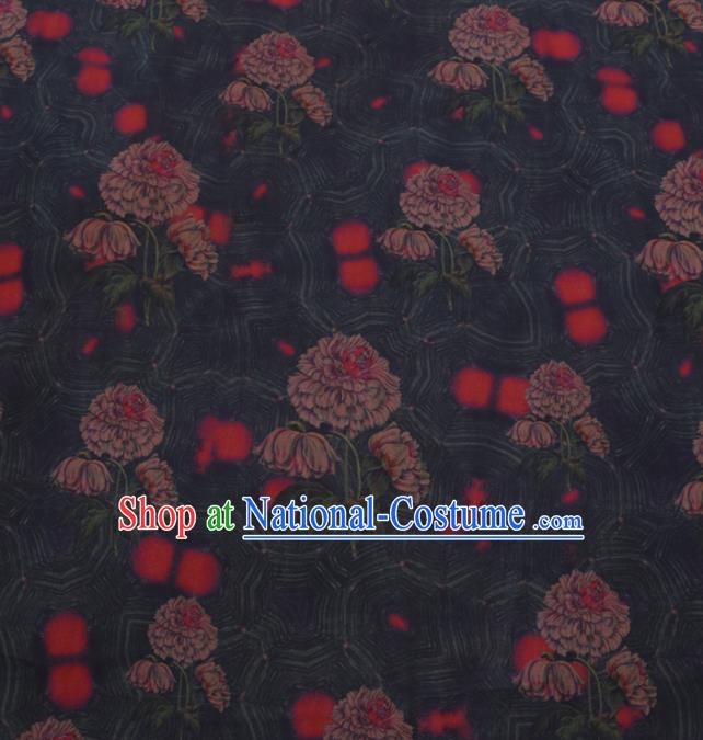 Chinese Classical Printing Flowers Pattern Design Atrovirens Gambiered Guangdong Gauze Fabric Asian Traditional Cheongsam Silk Material