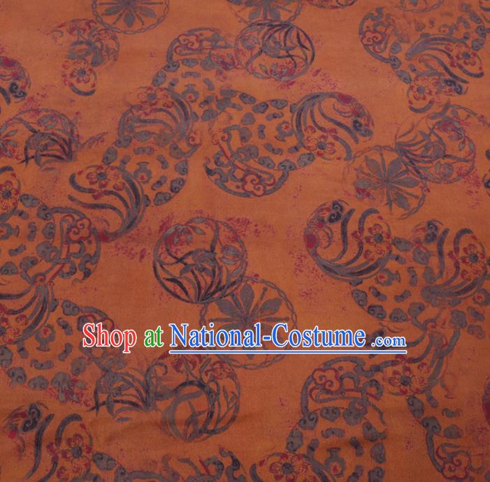 Chinese Classical Printing Wheels Pattern Design Orange Gambiered Guangdong Gauze Fabric Asian Traditional Cheongsam Silk Material