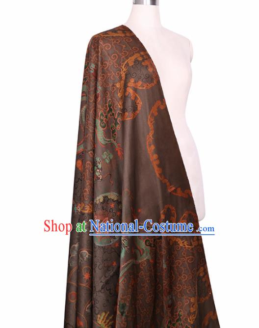 Chinese Classical Dragon Pattern Design Deep Brown Gambiered Guangdong Gauze Fabric Asian Traditional Cheongsam Silk Material