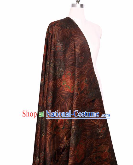 Chinese Classical Wave Peony Pattern Design Deep Brown Gambiered Guangdong Gauze Fabric Asian Traditional Cheongsam Silk Material