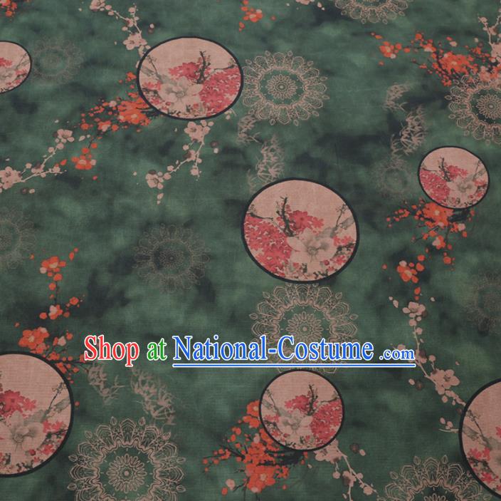 Chinese Classical Printing Plum Magnolia Pattern Design Atrovirens Gambiered Guangdong Gauze Fabric Asian Traditional Cheongsam Silk Material