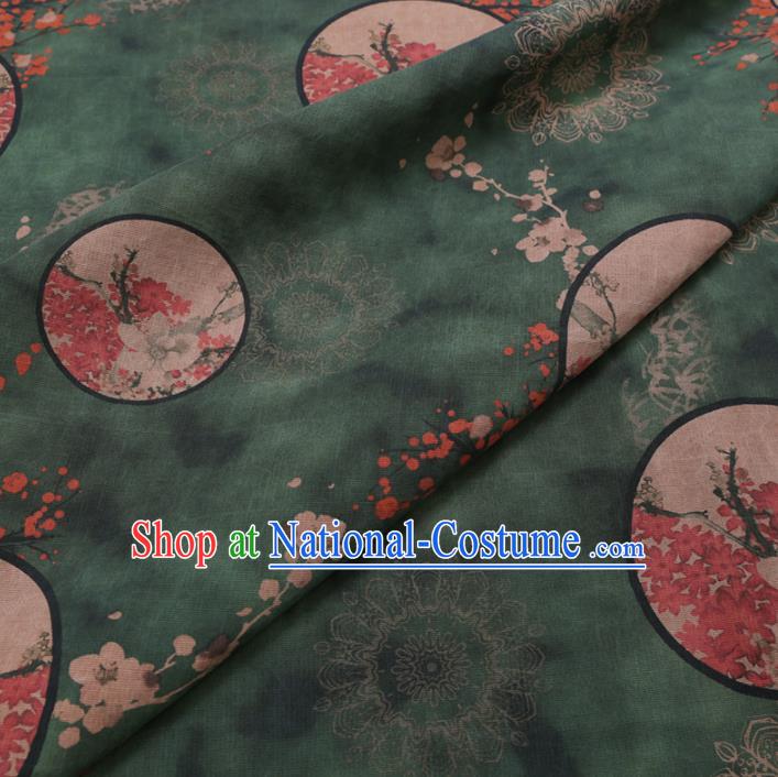 Chinese Classical Printing Plum Magnolia Pattern Design Atrovirens Gambiered Guangdong Gauze Fabric Asian Traditional Cheongsam Silk Material