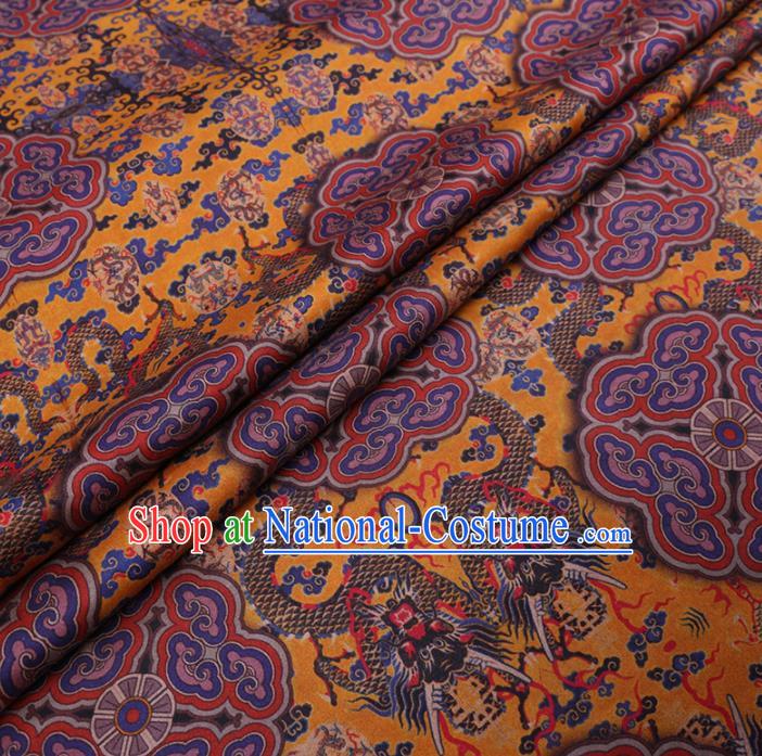 Chinese Classical Printing Dragons Pattern Design Ginger Gambiered Guangdong Gauze Fabric Asian Traditional Cheongsam Silk Material