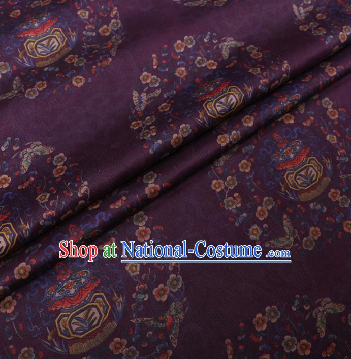 Chinese Classical Printing Plum Butterfly Pattern Design Purple Gambiered Guangdong Gauze Fabric Asian Traditional Cheongsam Silk Material