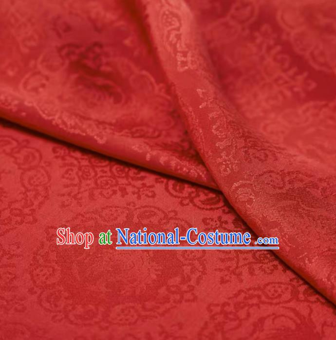 Chinese Classical Rosefinch Pattern Design Red Silk Fabric Asian Traditional Cheongsam Brocade Material