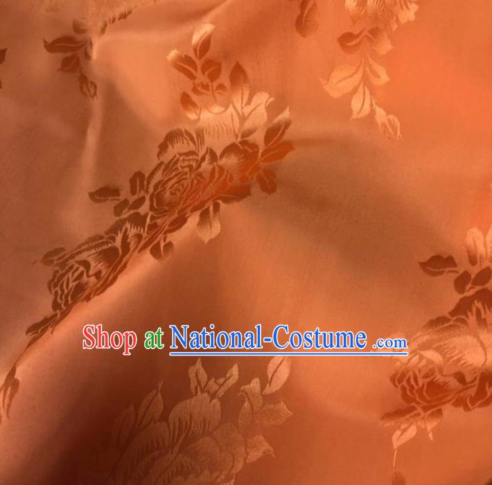 Chinese Classical Peony Pattern Design Orange Silk Fabric Asian Traditional Cheongsam Brocade Material