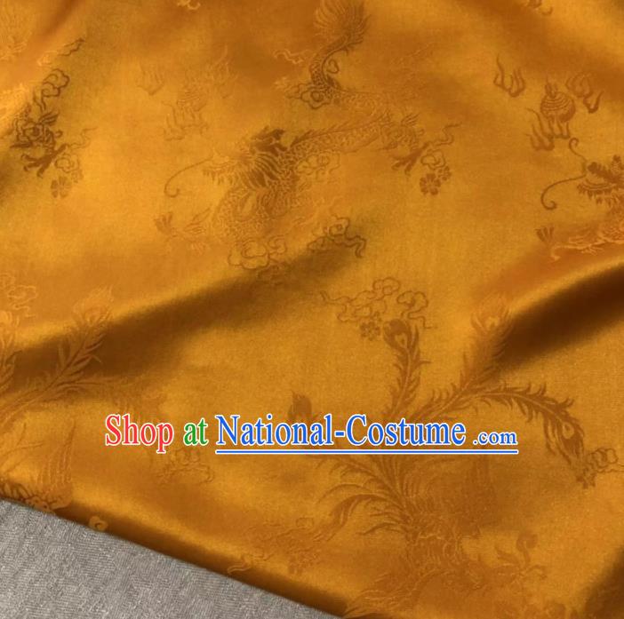 Chinese Classical Dragon Phoenix Pattern Design Golden Silk Fabric Asian Traditional Cheongsam Brocade Material