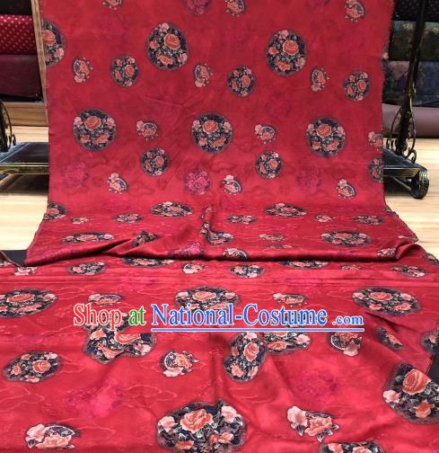 Asian Chinese Traditional Peony Pattern Design Red Gambiered Guangdong Gauze Fabric Silk Material