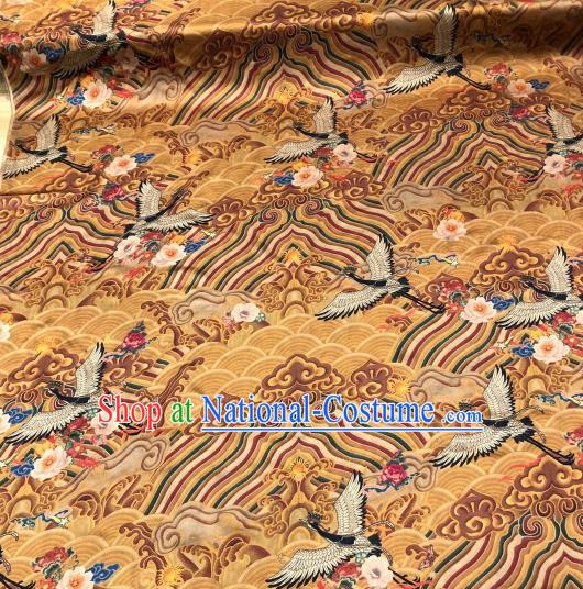 Asian Chinese Traditional Crane Pattern Design Yellow Gambiered Guangdong Gauze Fabric Silk Material