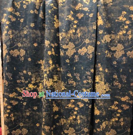 Asian Chinese Traditional Plum Pattern Design Black Gambiered Guangdong Gauze Fabric Silk Material