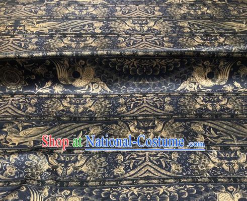 Asian Chinese Traditional Phoenix Pattern Design Black Gambiered Guangdong Gauze Fabric Silk Material