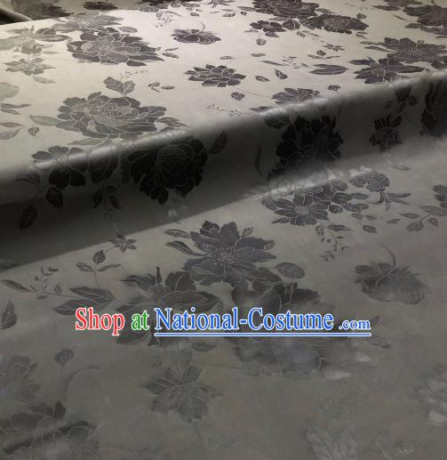 Asian Chinese Traditional Peony Pattern Design Black Gambiered Guangdong Gauze Fabric Silk Material