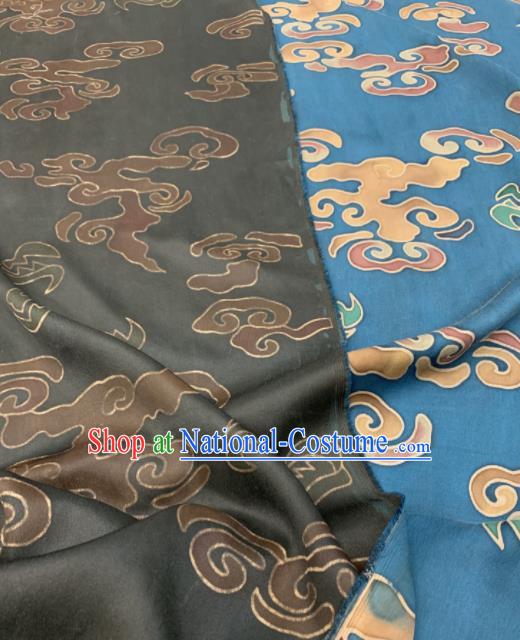 Asian Chinese Traditional Auspicious Clouds Pattern Design Blue Gambiered Guangdong Gauze Fabric Silk Material