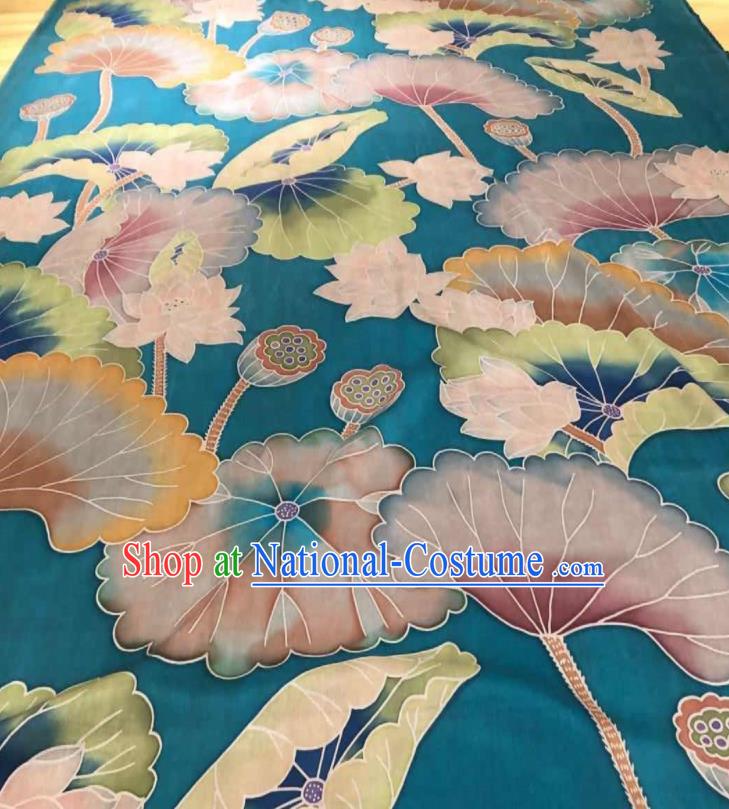 Asian Chinese Traditional Lotus Pattern Design Green Gambiered Guangdong Gauze Fabric Silk Material