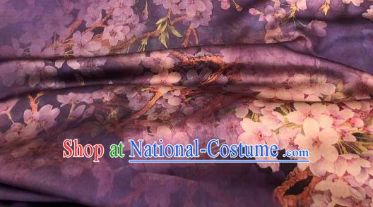 Asian Chinese Traditional Pear Flowers Pattern Design Purple Gambiered Guangdong Gauze Fabric Silk Material