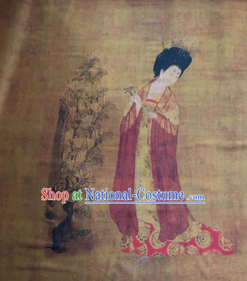 Asian Chinese Traditional Beauty Pattern Design Yellow Gambiered Guangdong Gauze Fabric Silk Material