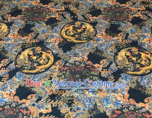 Asian Chinese Traditional Dragon Phoenix Pattern Design Navy Gambiered Guangdong Gauze Fabric Silk Material