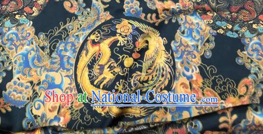 Asian Chinese Traditional Dragon Phoenix Pattern Design Navy Gambiered Guangdong Gauze Fabric Silk Material