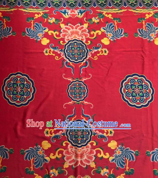 Asian Chinese Traditional Peony Chrysanthemum Pattern Design Red Gambiered Guangdong Gauze Fabric Silk Material