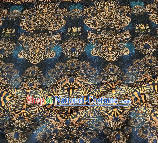 Asian Chinese Traditional Pattern Design Peacock Blue Gambiered Guangdong Gauze Fabric Silk Material