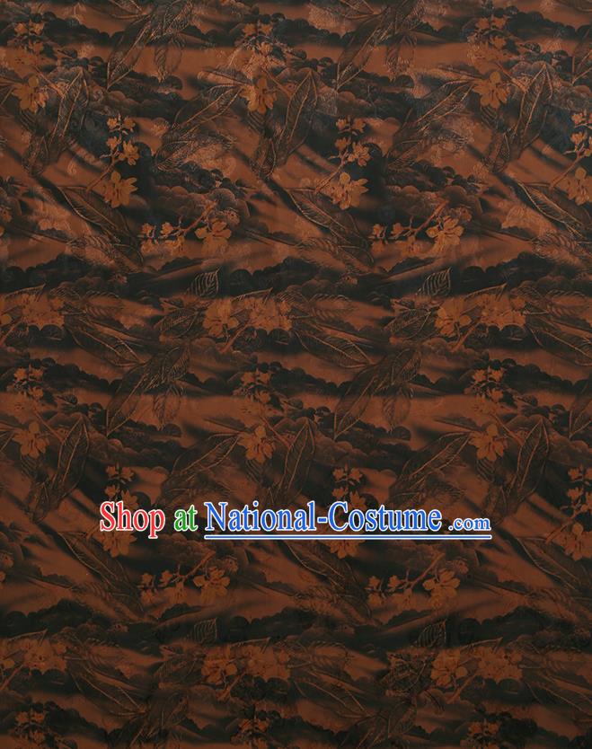 Chinese Classical Printing Pattern Design Deep Brown Gambiered Guangdong Gauze Fabric Asian Traditional Cheongsam Silk Material