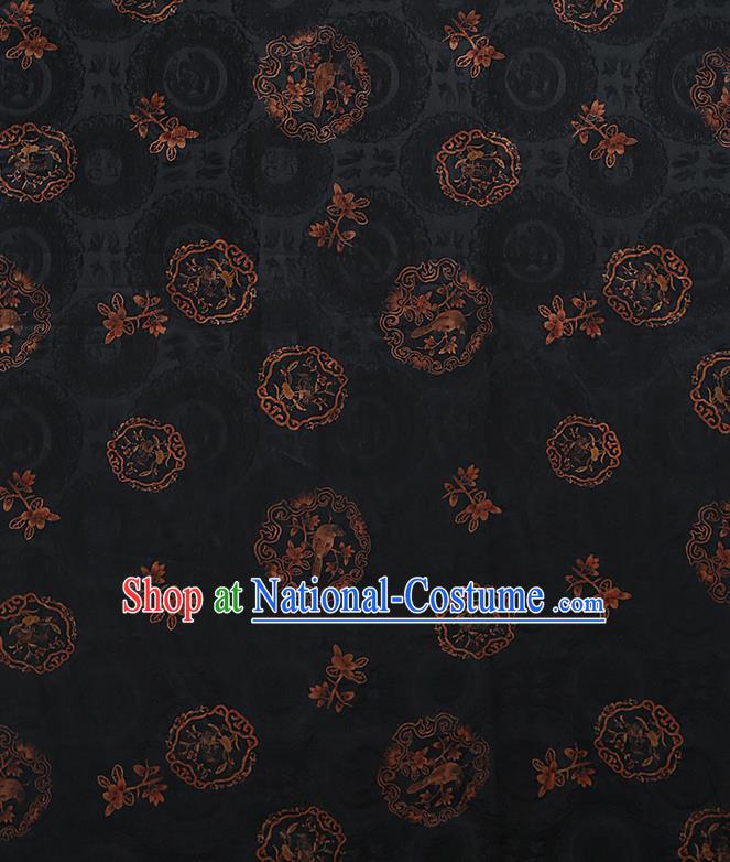 Chinese Classical Printing Birds Pattern Design Black Gambiered Guangdong Gauze Fabric Asian Traditional Cheongsam Silk Material