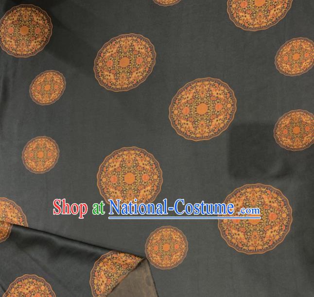 Asian Chinese Traditional Round Pattern Design Black Gambiered Guangdong Gauze Fabric Silk Material