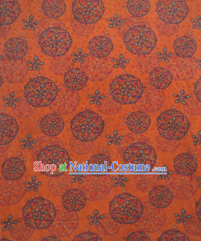 Chinese Classical Printing Pattern Design Orange Gambiered Guangdong Gauze Fabric Asian Traditional Cheongsam Silk Material