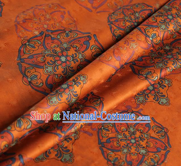 Chinese Classical Printing Pattern Design Orange Gambiered Guangdong Gauze Fabric Asian Traditional Cheongsam Silk Material