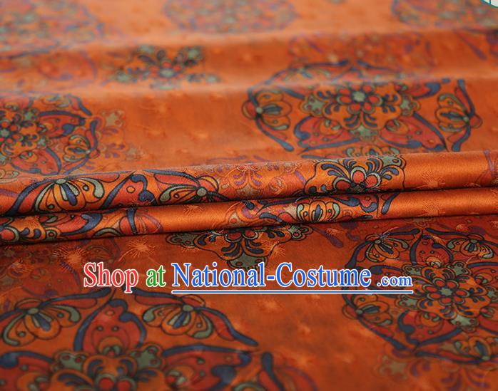 Chinese Classical Printing Pattern Design Orange Gambiered Guangdong Gauze Fabric Asian Traditional Cheongsam Silk Material