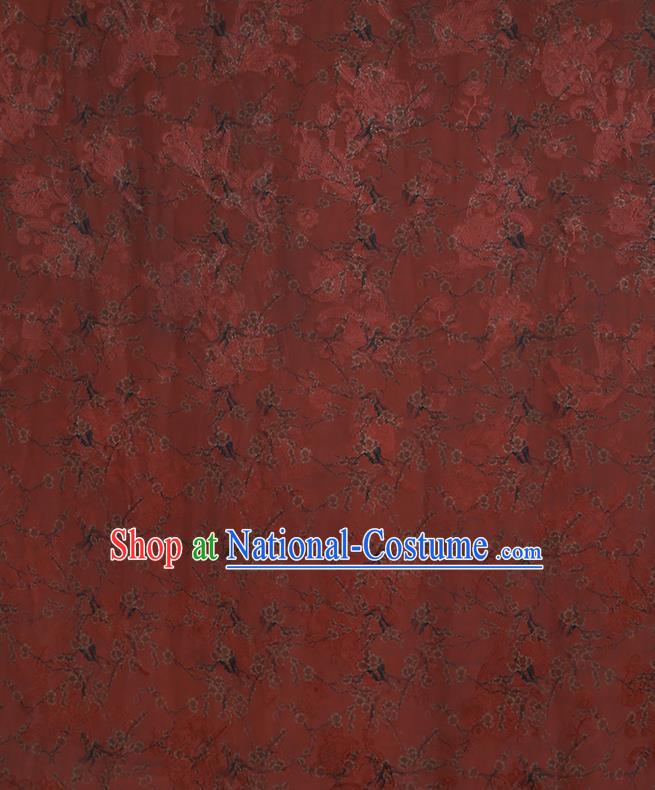 Chinese Classical Printing Plum Blossom Pattern Design Rust Red Gambiered Guangdong Gauze Fabric Asian Traditional Cheongsam Silk Material