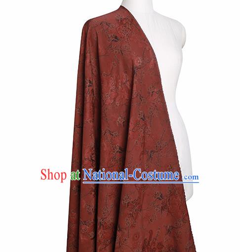 Chinese Classical Printing Plum Blossom Pattern Design Rust Red Gambiered Guangdong Gauze Fabric Asian Traditional Cheongsam Silk Material