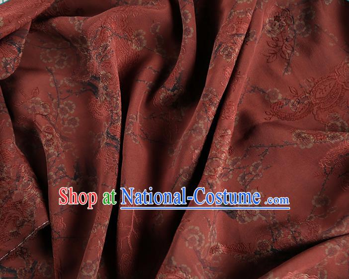 Chinese Classical Printing Plum Blossom Pattern Design Rust Red Gambiered Guangdong Gauze Fabric Asian Traditional Cheongsam Silk Material