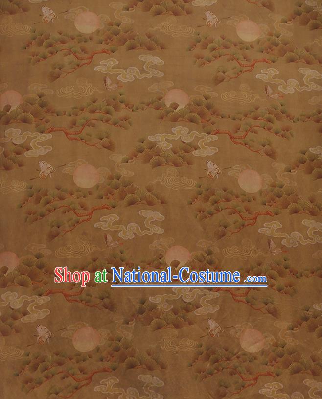 Chinese Classical Printing Cloud Pine Pattern Design Khaki Gambiered Guangdong Gauze Fabric Asian Traditional Cheongsam Silk Material