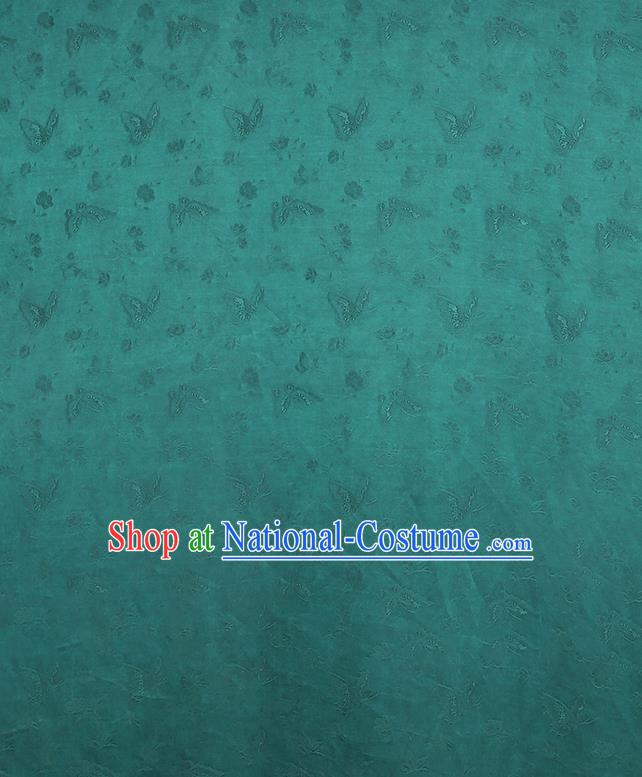 Chinese Classical Butterfly Pattern Design Green Gambiered Guangdong Gauze Fabric Asian Traditional Cheongsam Silk Material