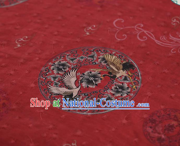 Chinese Classical Printing Crane Peony Pattern Design Red Gambiered Guangdong Gauze Fabric Asian Traditional Cheongsam Silk Material