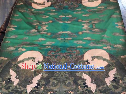 Asian Chinese Traditional Crane Pattern Design Green Gambiered Guangdong Gauze Fabric Silk Material