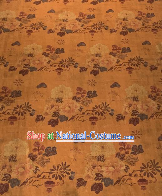 Asian Chinese Traditional Camellia Pattern Design Ginger Gambiered Guangdong Gauze Fabric Silk Material