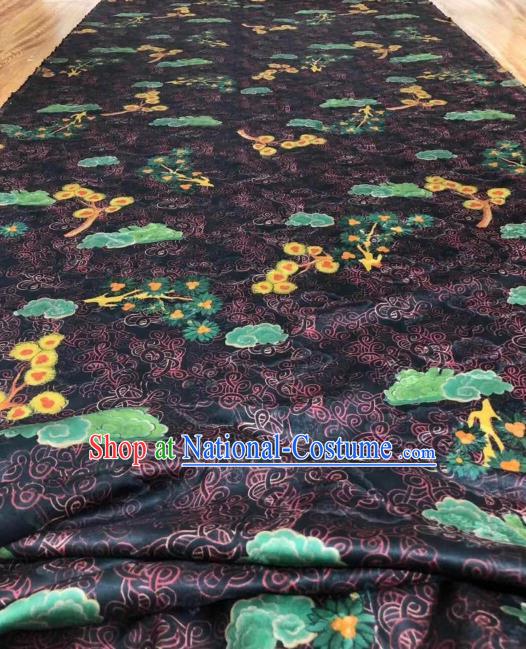 Asian Chinese Traditional Cloud Plum Pattern Design Navy Gambiered Guangdong Gauze Fabric Silk Material