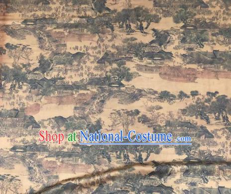 Asian Chinese Traditional Pattern Design Brown Gambiered Guangdong Gauze Fabric Silk Material