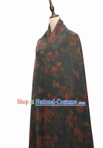 Asian Chinese Traditional Flowers Pattern Design Deep Green Gambiered Guangdong Gauze Fabric Silk Material