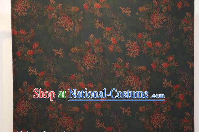 Asian Chinese Traditional Flowers Pattern Design Deep Green Gambiered Guangdong Gauze Fabric Silk Material