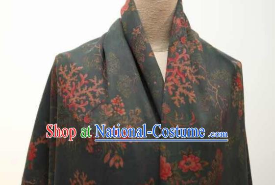 Asian Chinese Traditional Flowers Pattern Design Deep Green Gambiered Guangdong Gauze Fabric Silk Material