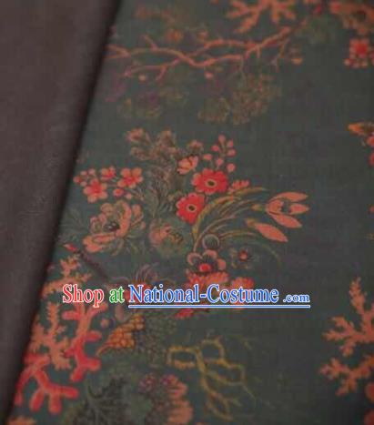 Asian Chinese Traditional Flowers Pattern Design Deep Green Gambiered Guangdong Gauze Fabric Silk Material