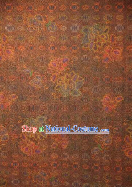 Asian Chinese Traditional Lotus Pattern Design Brown Gambiered Guangdong Gauze Fabric Silk Material