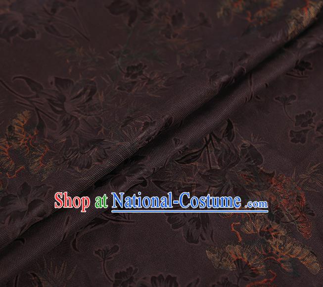 Chinese Classical Jacquard Pattern Design Deep Brown Gambiered Guangdong Gauze Fabric Asian Traditional Cheongsam Silk Material