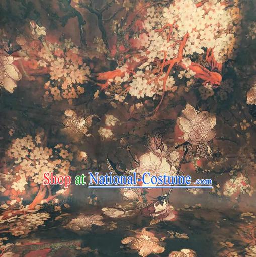 Asian Chinese Traditional Pear Flowers Pattern Design Brown Gambiered Guangdong Gauze Fabric Silk Material